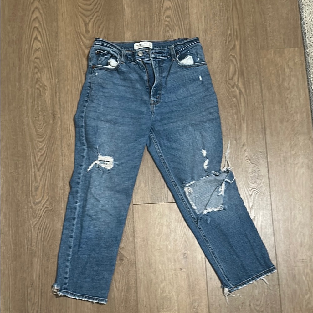 Abercrombie & Fitch High Rise Blue Jeans Distressed Style